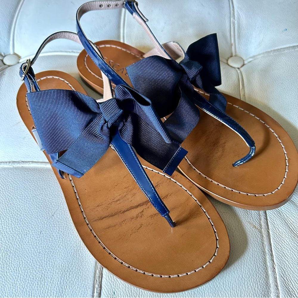 Escada sandals blue with bow detail sz 9 made in Spain good condition